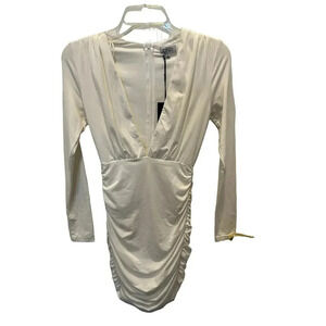 Beginning Boutique Women White Long Sleeve V-Neck Back Zipper Kali Dress Size 6